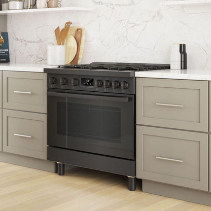Bosch HDS8645U 800 Series, Dual fuel freestanding range, 36'', Black stainless steel