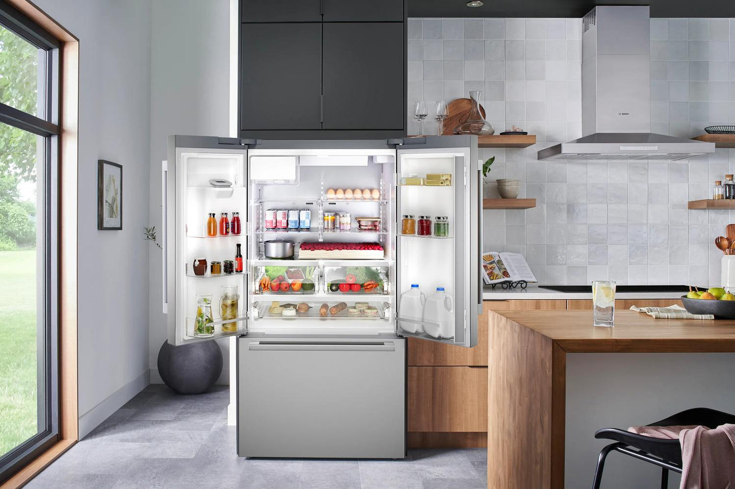 Bosch B36FD52SNS 500 Series, French Door Bottom freezer, multi door, 36'', Brushed steel (with anti-fingerprint), Total No Frost