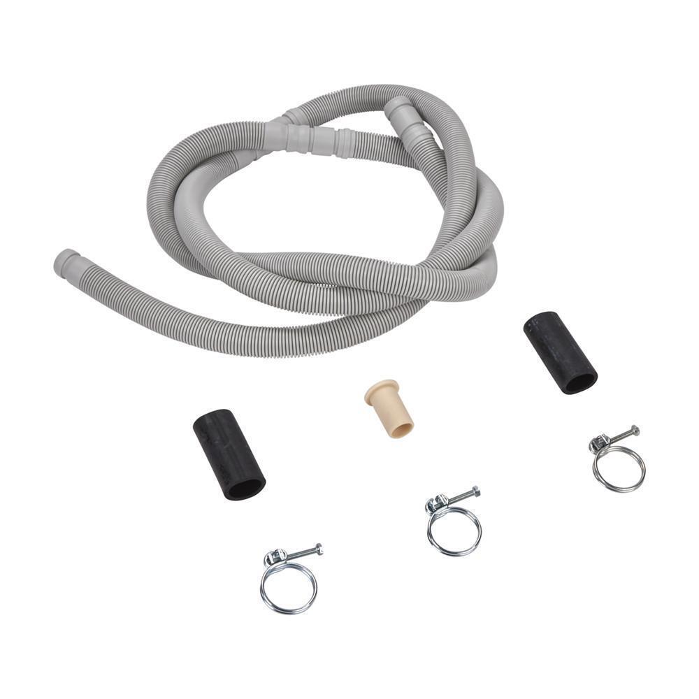 Kitchenaid W10712310 Dishwasher drain hose, extends 100-150 inches, with 3 metal wire hose clamps and 2 molded rubber straight end fittings