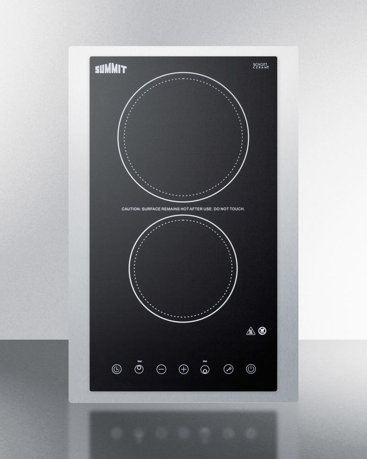 Summit CR2B23T3BTK15 15" Wide 230v 2-burner Radiant Cooktop