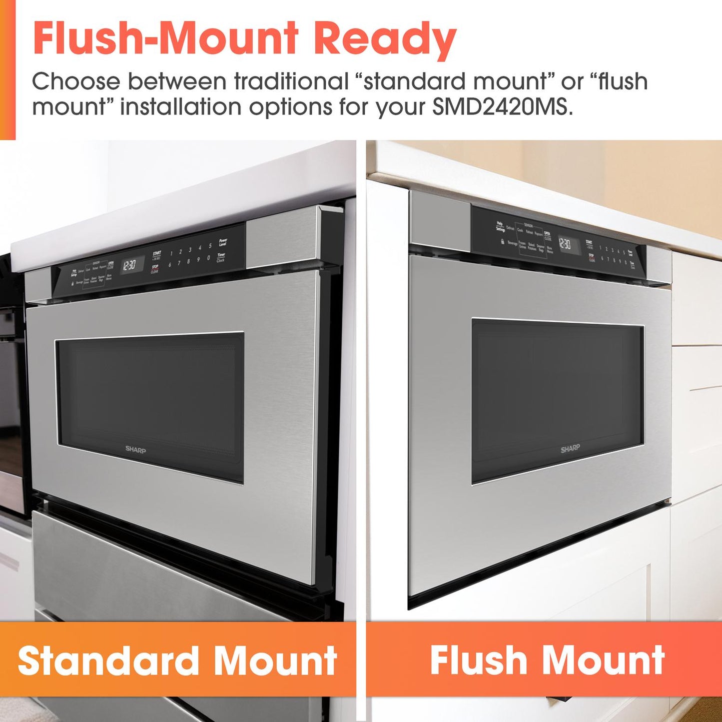 SMD2420MS Sharp 24 in. 1.2 cu. ft. Built-In Microwave Drawer™ Oven in Stainless Steel