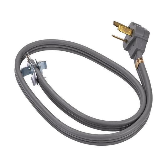 Kitchenaid WPPT520 4' Electric Range Power Cord rated 50 A, with 3-wire 3-ring terminal connectors, and right-angle 3-prong plug