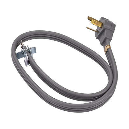 Maytag WPPT520 4' Electric Range Power Cord rated 50 A, with 3-wire 3-ring terminal connectors, and right-angle 3-prong plug
