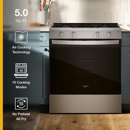 Whirlpool WSGS4530TS 30-inch Gas Smart Range with Air Cooking Technology and Steam Clean