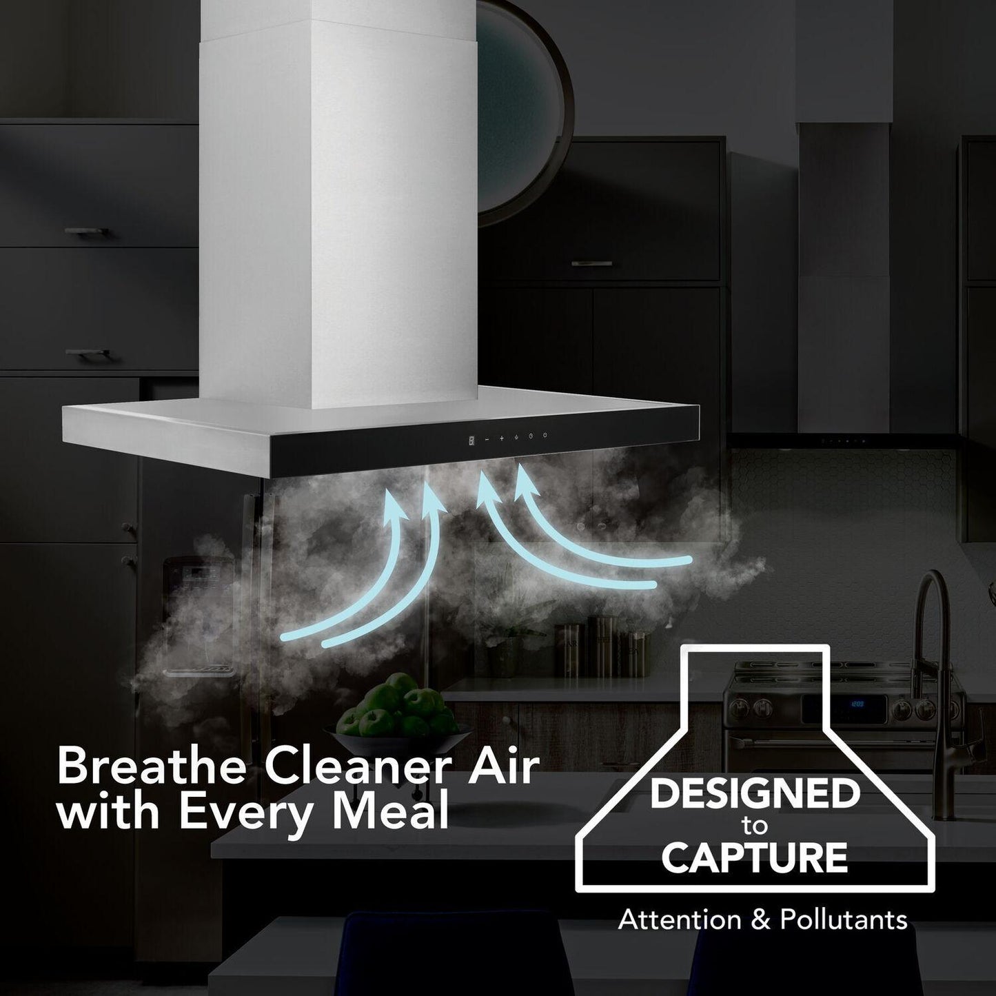 BWT1304SSB Broan® 30-Inch Convertible Wall-Mount T-Style Chimney Range Hood, 450 Max CFM, Stainless Steel w/Black Glass