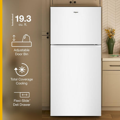 WRTX3019SW Whirlpool® 30-inch Wide Top Freezer Refrigerator with Total Coverage Cooling- 19 Cu. Ft.