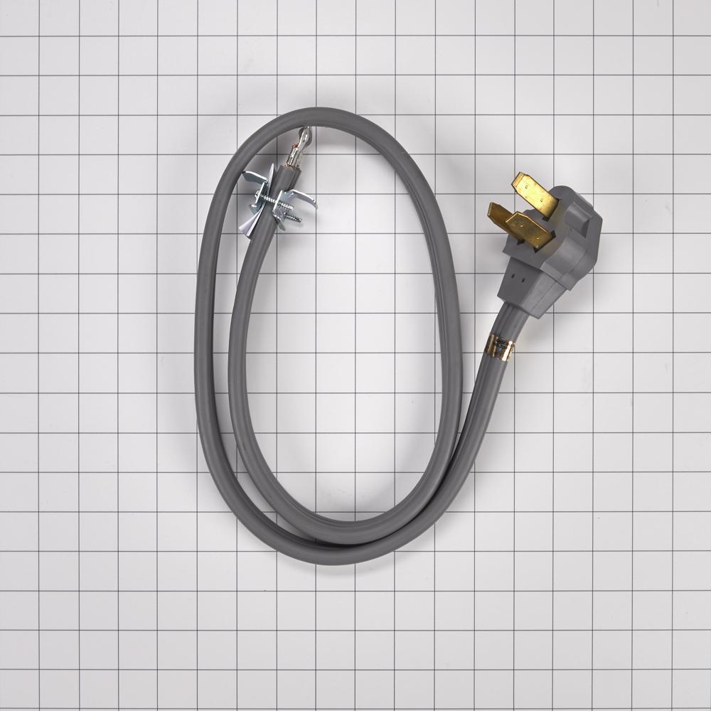Whirlpool WPPT520 4' Electric Range Power Cord rated 50 A, with 3-wire 3-ring terminal connectors, and right-angle 3-prong plug