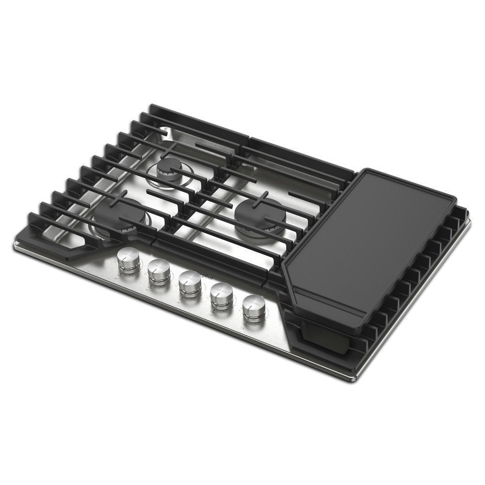 Whirlpool WCGK7530PS 30-inch Gas Cooktop with 5 Burners and EZ-2-Lift™ Hinged Cast-Iron Grates and Griddle