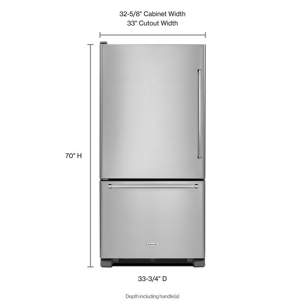Kitchenaid KRBL102ESS 22 cu. ft. 33-Inch Width Full Depth Non Dispense Bottom Mount Refrigerator