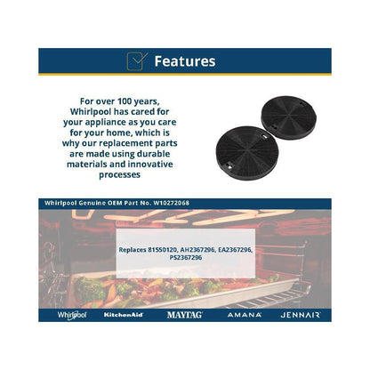 Kitchenaid W10272068 2-Pack Charcoal Range Hood Filters for Various Models - jxw0330w and uxt5536aa