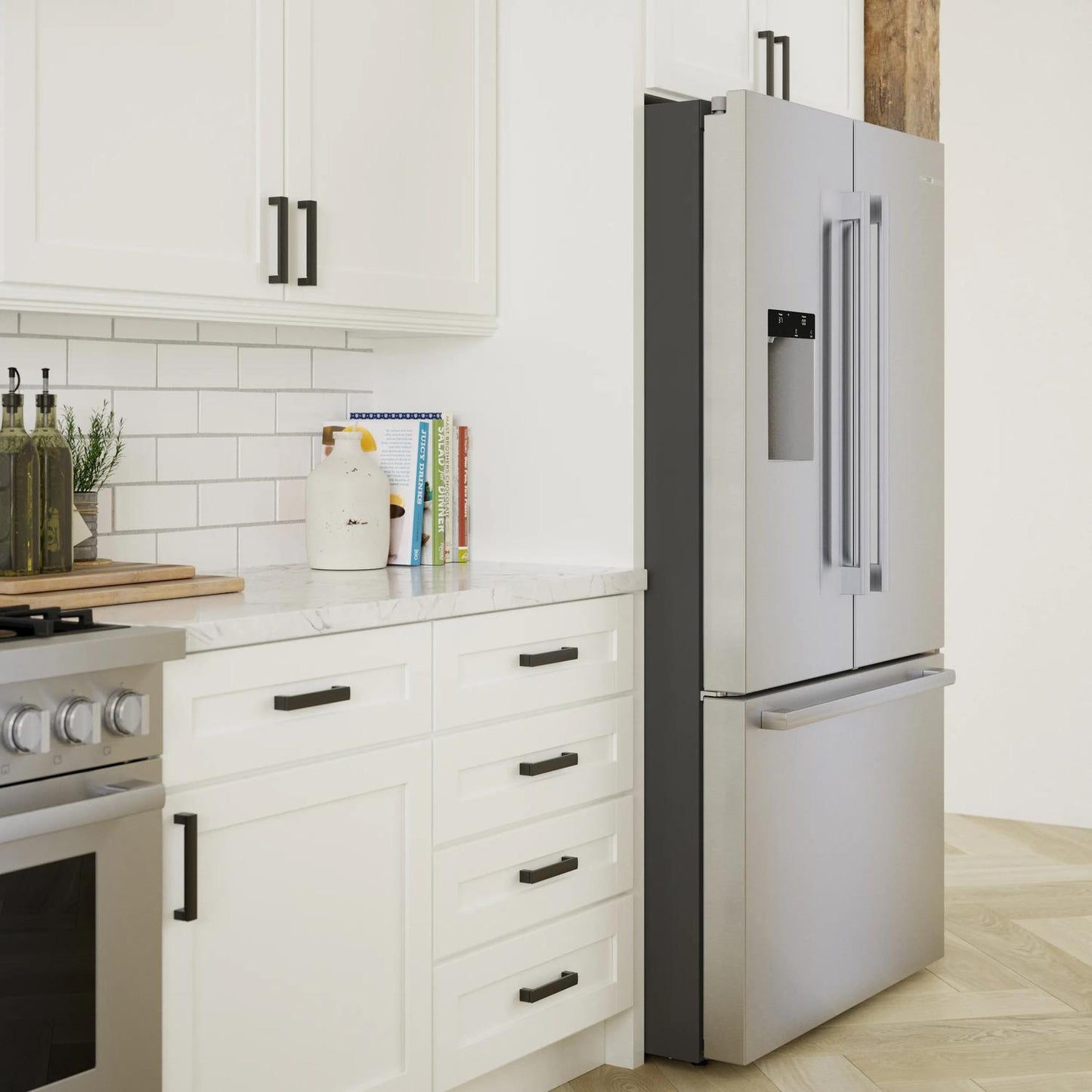 Bosch B36FD52SNS 500 Series, French Door Bottom freezer, multi door, 36'', Brushed steel (with anti-fingerprint), Total No Frost