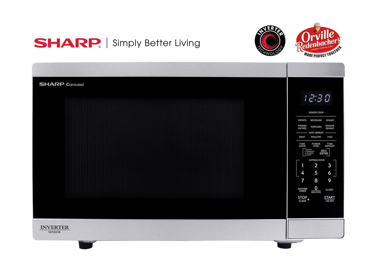 SMC1465KM Sharp 1.4 cu. ft. 1100W Stainless Steel Countertop Microwave Oven with Inverter Technology