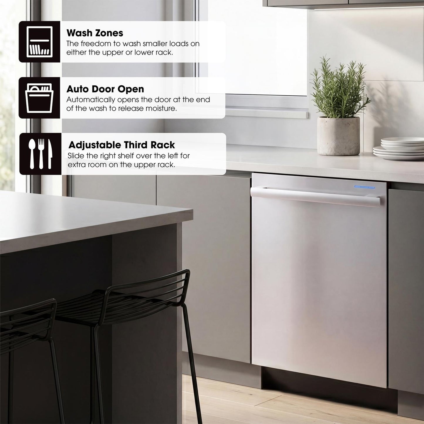 Sharp SDY6748SNS 24" Top Control Stainless Steel Handle 47 dBA Dishwasher with Auto Door Open