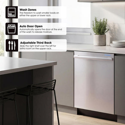 Sharp SDY6748SNS 24" Top Control Stainless Steel Handle 47 dBA Dishwasher with Auto Door Open