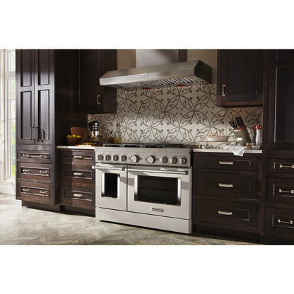 Kitchenaid KVWC958KSS 48'' 585 or 1170 CFM Motor Class Commercial-Style Wall-Mount Canopy Range Hood
