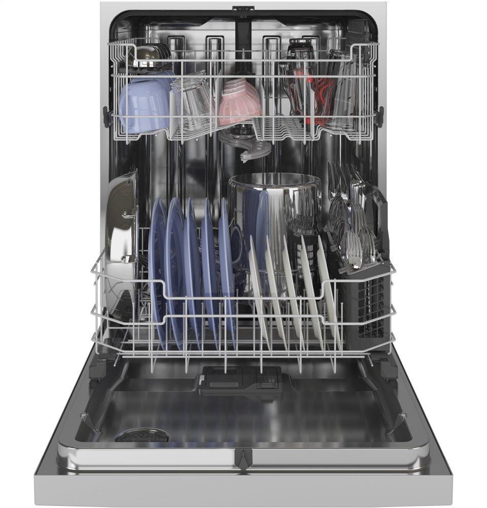 GE® Front Control with Stainless Steel Interior Dishwasher with Sanitize Cycle & Dry Boost