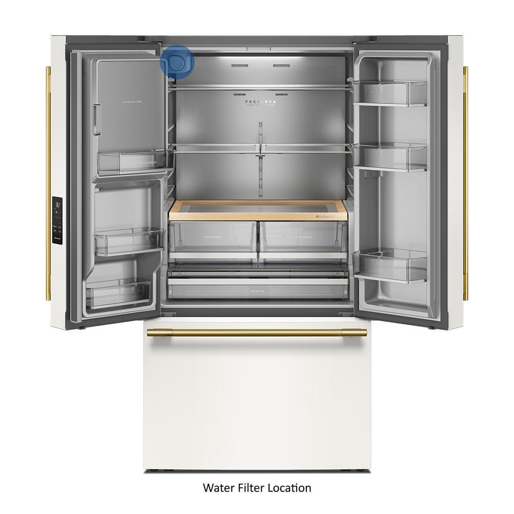 Kitchenaid KRFF436SPL 30 Cu. Ft. 36-Inch French Door Refrigerator with Exterior Water and Ice Dispenser and Wood-Look Sliding Tray in Porcelain White