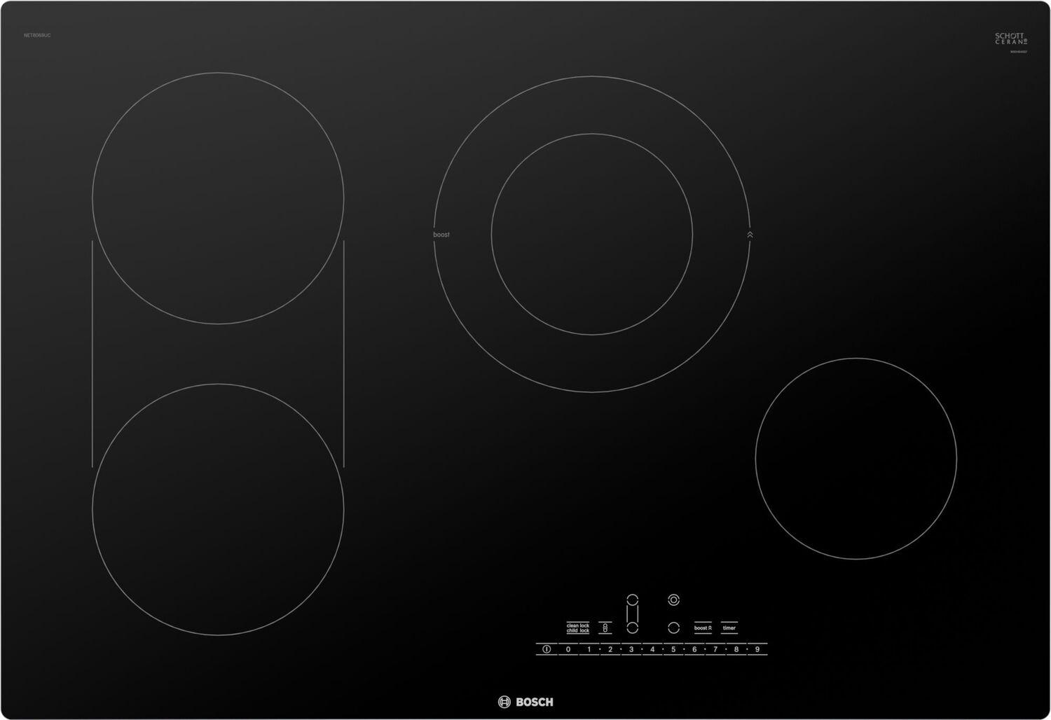 Bosch NET8069UC 800 Series Electric Cooktop 30" Black, Without Frame