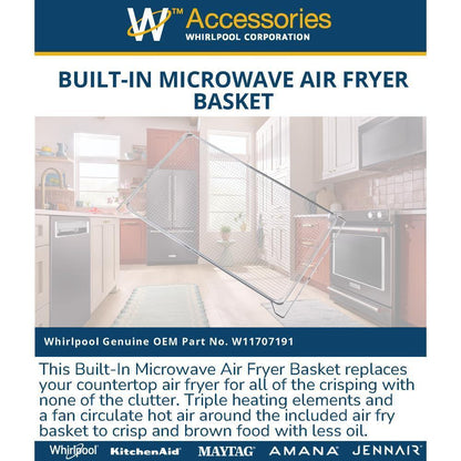Whirlpool W11707191 Built-In Microwave Air Fryer Basket - Stainless Steel for Models KMMF530/730P, WMMF7330/7530R, JMHF730/930R & KMBS724SPS (17 1/4-IN L X 10 1/2-IN W X 1 1/2-IN H)