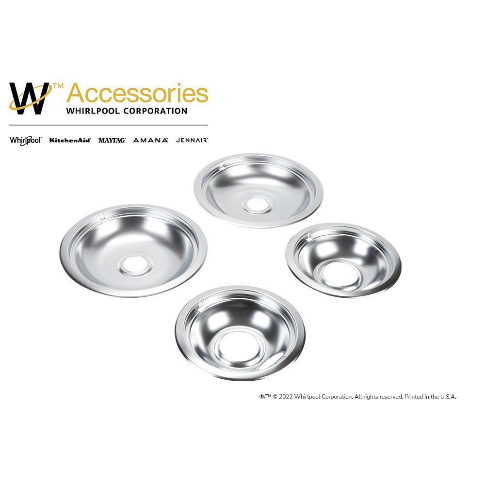 Maytag W10278125 Range Electric/Cooktop 4-Pack Round Drip Bowls (Two 6-IN and Two 8-IN) - Chrome for Non-Hinged, 2-Wire Plug Cooking Elements