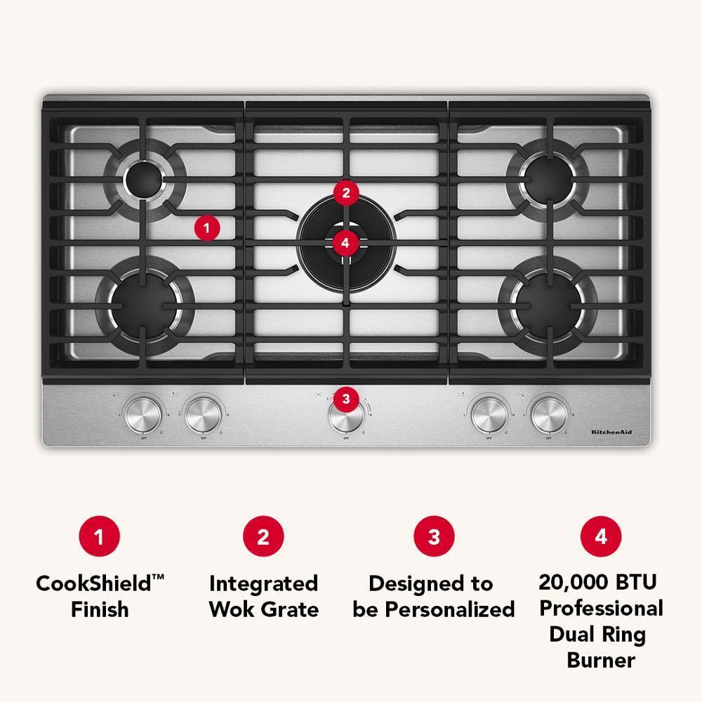 KCGK736SJP KitchenAid® 36 in. Gas Cooktop with 5 Burners and Integrated Wok Grate