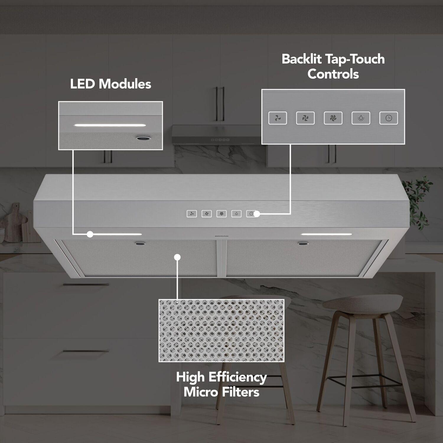 Broan GLA2363SS Glacier 36-Inch 350 MAX Blower CFM 1.5 Sones Stainless Range Hood