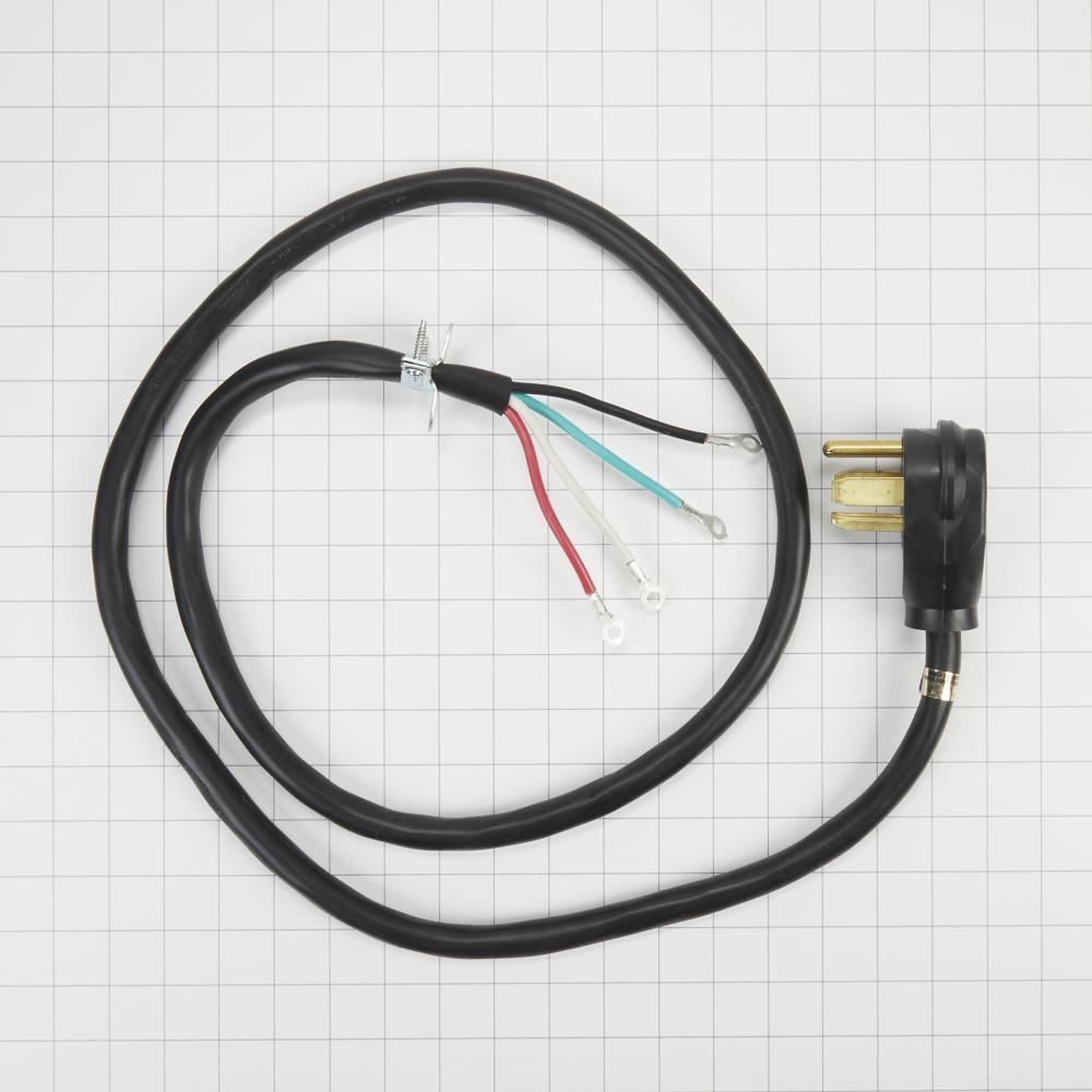 Kitchenaid 8171381RC 6' Black Electric Dryer Power Cord with 30-amp, 4-Wire, and 4 ring terminal connectors with right-angle plug
