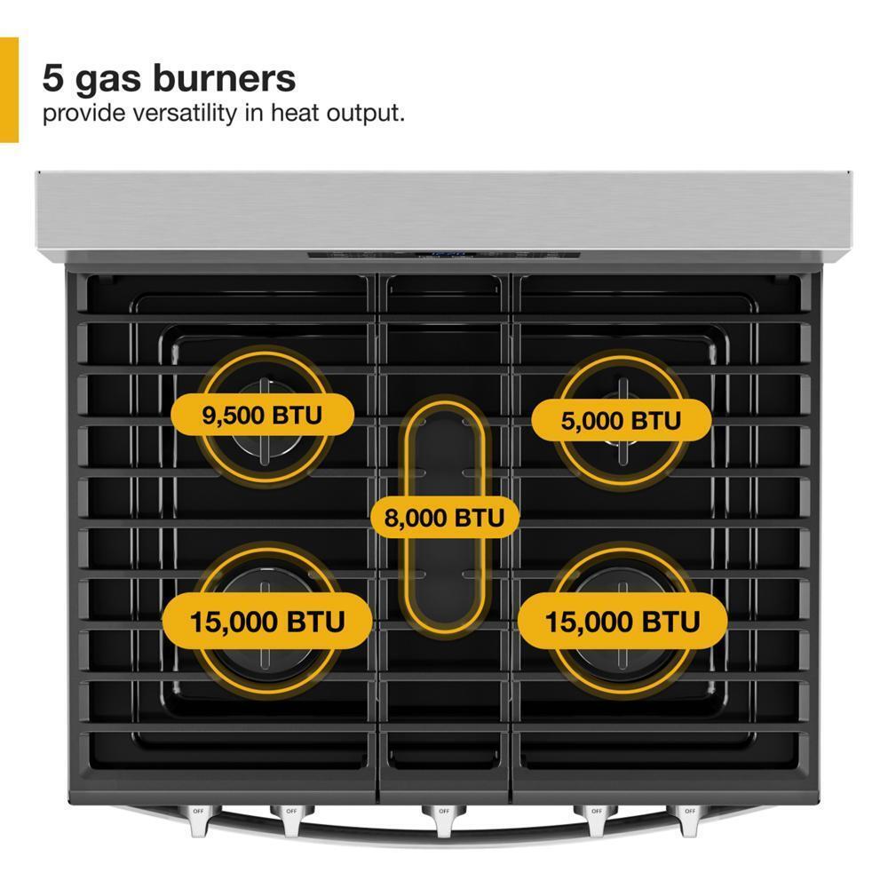 Whirlpool WFGS4530SB 30-inch Gas Range with Air Cooking Technology and Steam Clean