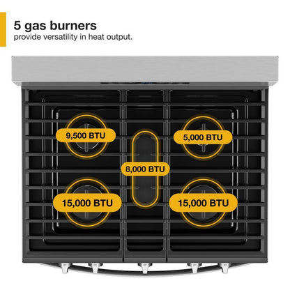 Whirlpool WFGS4530SB 30-inch Gas Range with Air Cooking Technology and Steam Clean