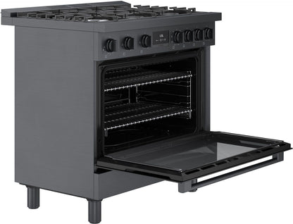 Bosch HDS8645U 800 Series, Dual fuel freestanding range, 36'', Black stainless steel