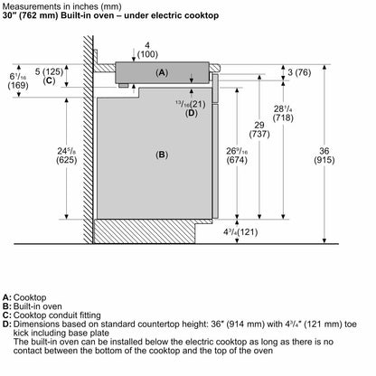 Bosch NEM5666UC 500 Series, 36" KNOB CNT, 5 ELEMENT, ELEC. C-TOP BLACK