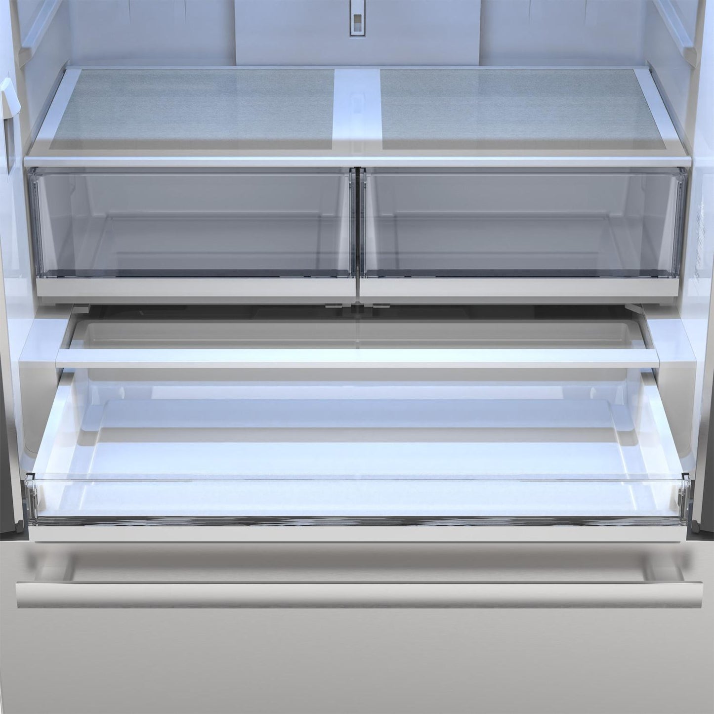 SJF2752MS Sharp 26.5 cu.ft. Counter Depth 36 in. French 3-Door Refrigerator with Internal Water Dispenser in Stainless Steel