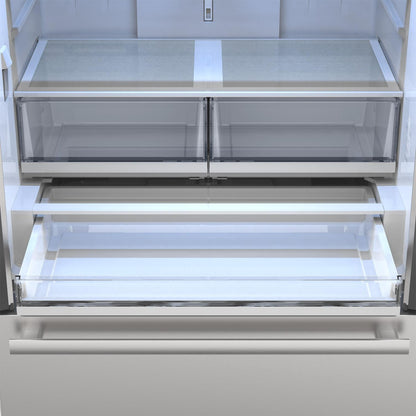SJF2752MS Sharp 26.5 cu.ft. Counter Depth 36 in. French 3-Door Refrigerator with Internal Water Dispenser in Stainless Steel