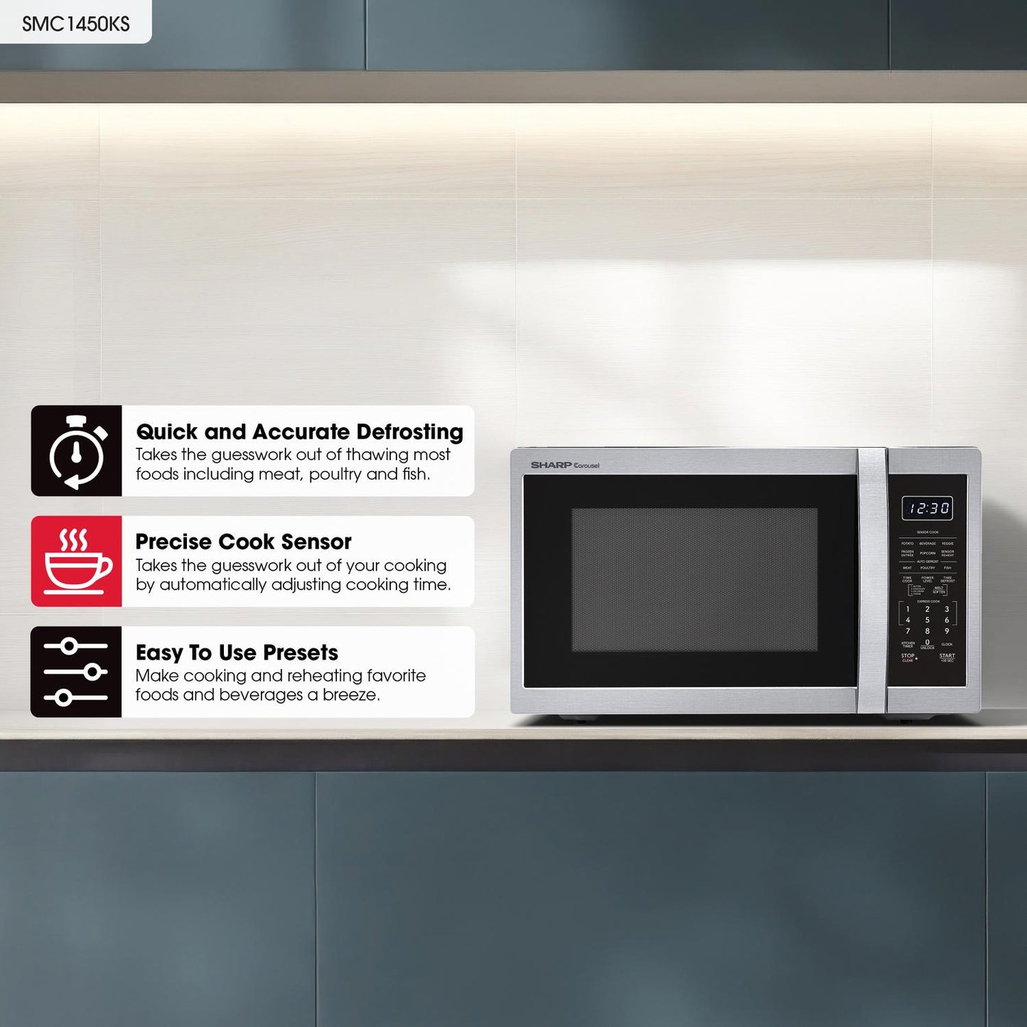 SMC1450KS Sharp 1.4 cu. ft. 1100W Stainless Steel Countertop Microwave Oven