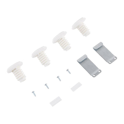 Maytag W10869845 Washer & Dryer Stacking Kit for 27", with hooked galvanized steel brackets, 4 leveling dryer feet, 2 clips, and 4 screws