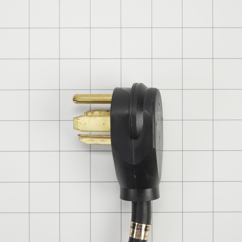 Kitchenaid 8171381RC 6' Black Electric Dryer Power Cord with 30-amp, 4-Wire, and 4 ring terminal connectors with right-angle plug