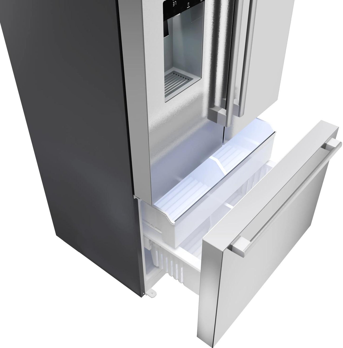 Bosch B36CD52SNS 500 Series, French Door Bottom freezer, multi door, 36'', Brushed steel (with anti-fingerprint), Total No Frost