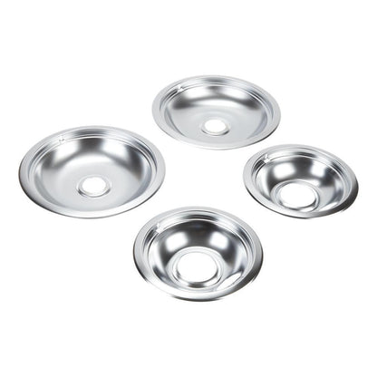 Whirlpool W10278125 Range Electric/Cooktop 4-Pack Round Drip Bowls (Two 6-IN and Two 8-IN) - Chrome for Non-Hinged, 2-Wire Plug Cooking Elements
