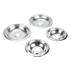 Whirlpool W10278125 Range Electric/Cooktop 4-Pack Round Drip Bowls (Two 6-IN and Two 8-IN) - Chrome for Non-Hinged, 2-Wire Plug Cooking Elements