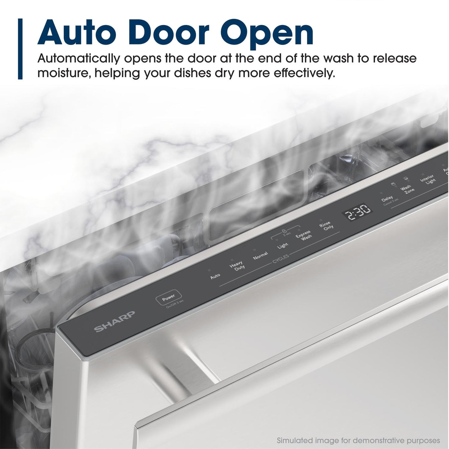 Sharp SDY6748SNS 24" Top Control Stainless Steel Handle 47 dBA Dishwasher with Auto Door Open