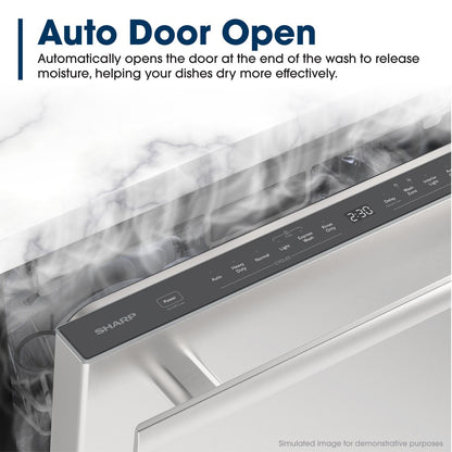 Sharp SDY6748SNS 24" Top Control Stainless Steel Handle 47 dBA Dishwasher with Auto Door Open