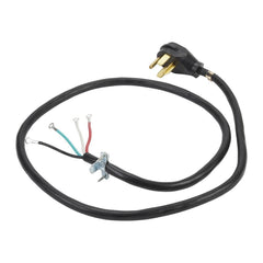 Whirlpool 8171381RC 6' Black Electric Dryer Power Cord with 30-amp, 4-Wire, and 4 ring terminal connectors with right-angle plug