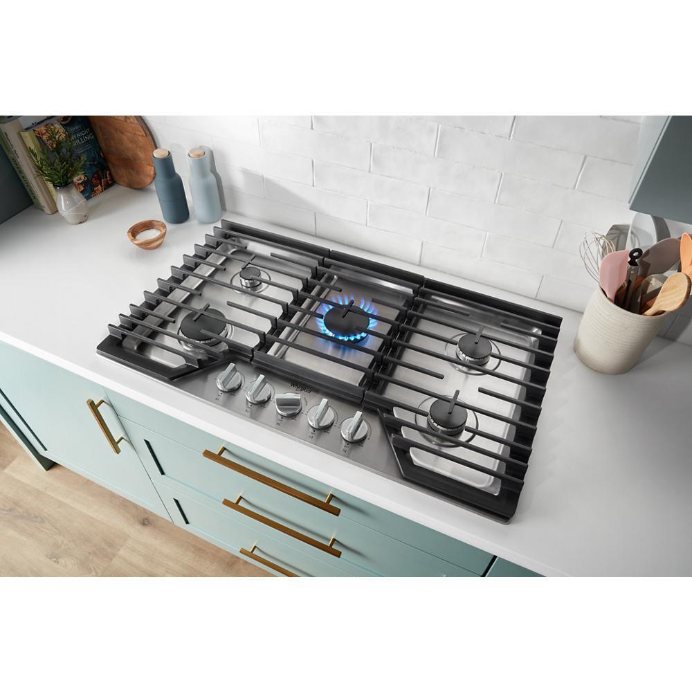 Whirlpool WCGK5036PS 36-inch Gas Cooktop with EZ-2-Lift™ Hinged Cast-Iron Grates