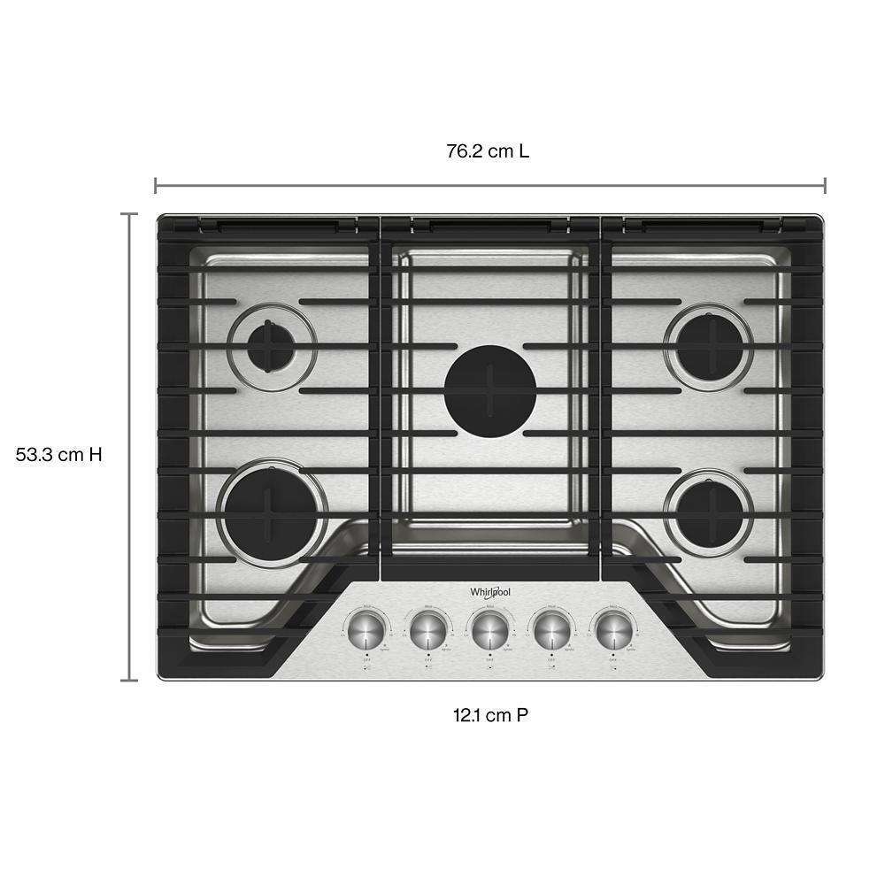 Whirlpool WCGK7030PS 30-inch Gas Cooktop with Fifth Burner