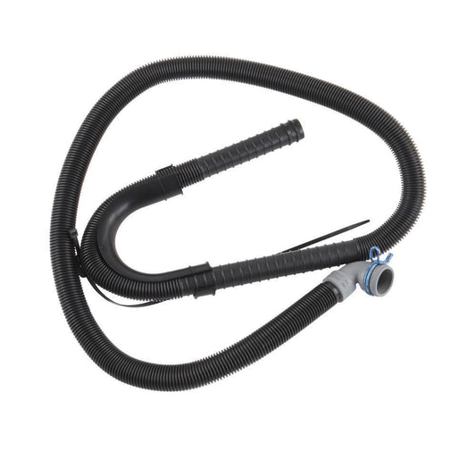 Maytag W11281268 6' Black flexible washer drain hose with elbow bracket, 1" inner diameter grey 90-degree coupler & metal clamp - 1 pack