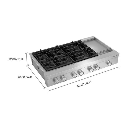 KCGK948TSS KitchenAid® 48-inch 6-Burner Gas Commercial-Style Rangetop with Griddle