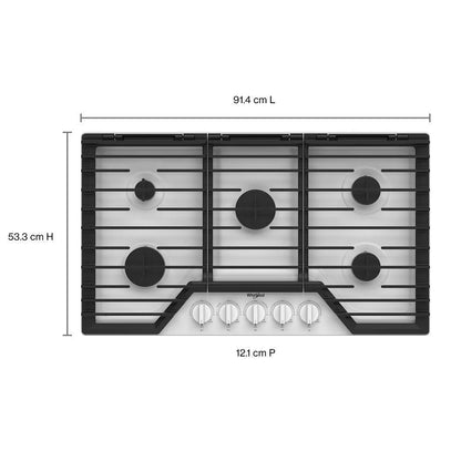 Whirlpool WCGK5036PW 36-inch Gas Cooktop with EZ-2-Lift™ Hinged Cast-Iron Grates