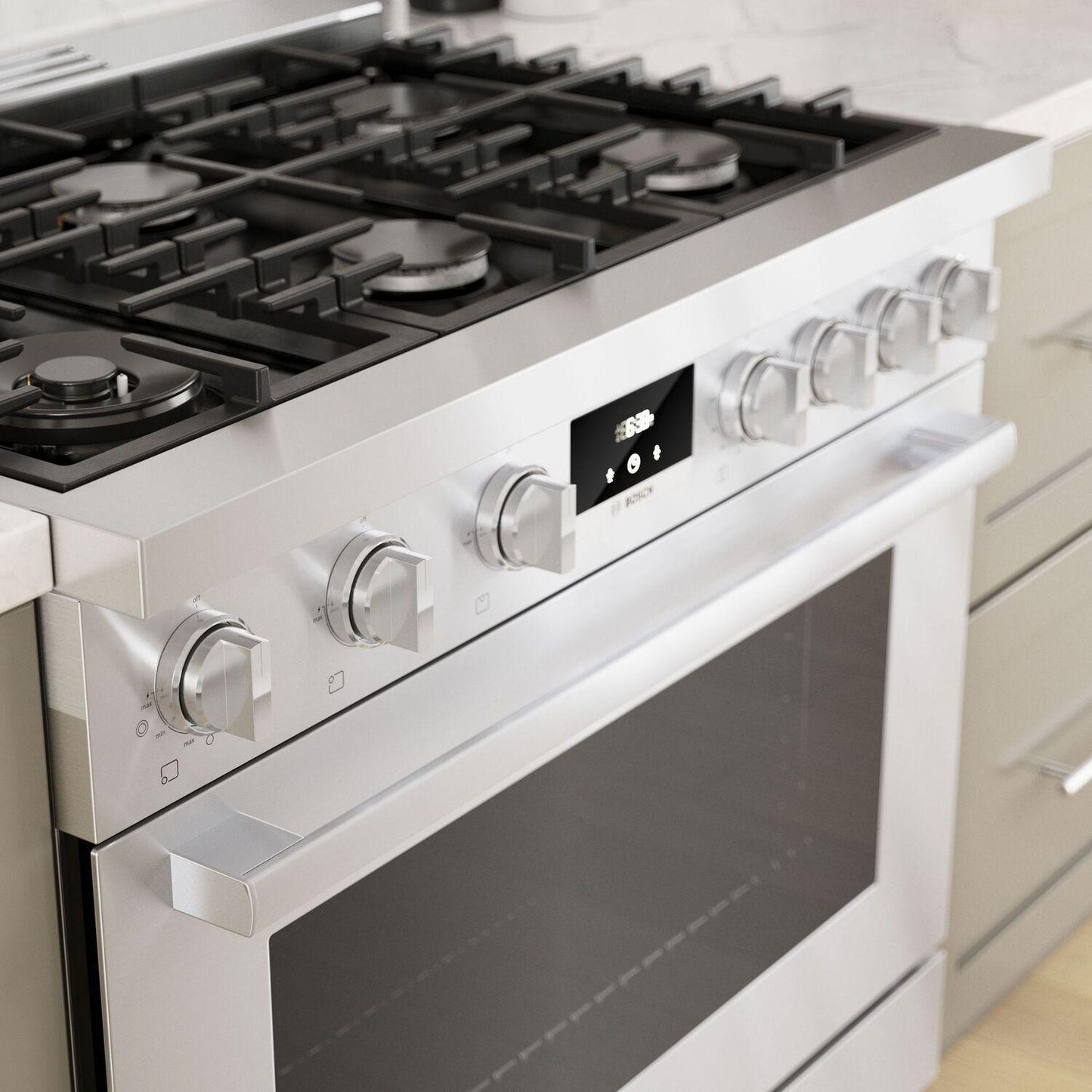 Bosch HDS8655U 800 Series, Dual fuel freestanding range, 36'', Stainless steel