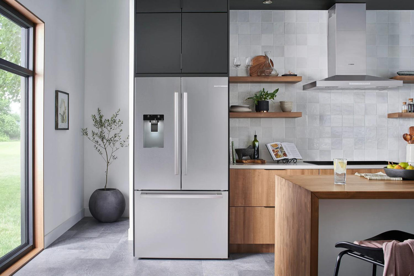 Bosch B36FD52SNS 500 Series, French Door Bottom freezer, multi door, 36'', Brushed steel (with anti-fingerprint), Total No Frost