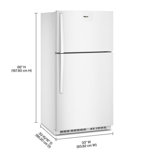 WRTX7421TW Whirlpool® 32.8-inch Wide Top Freezer Refrigerator with Total Coverage Cooling- 21.3 Cu. Ft.